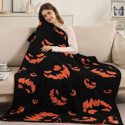Fashnzfab Halloween Bat Patterned Reversible Throw Blanket In Black