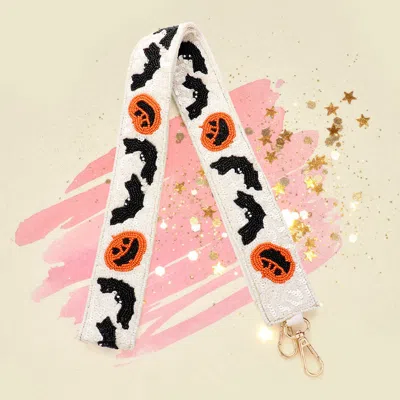 Fashnzfab Halloween Bat Pumpkin Seed Beaded Bag Strap In White