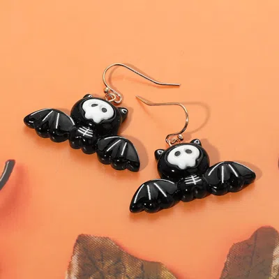 Fashnzfab Halloween Bat Skeleton Dangle Earrings - Black, White In Multi