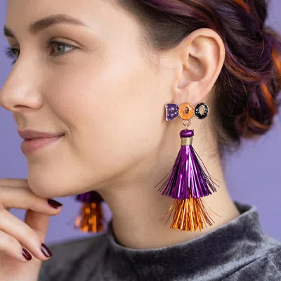 Fashnzfab Halloween Boo Tassel Drop Statement Earrings In Blue