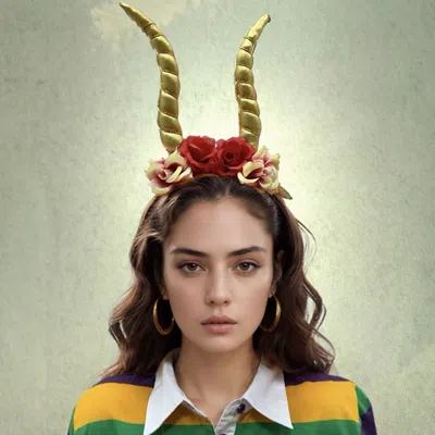 Fashnzfab Halloween Floral Golden Horn Crown Headband
