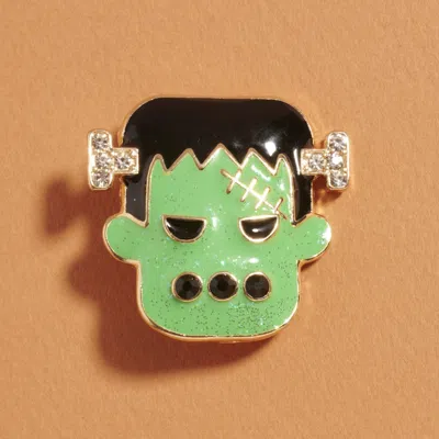 Fashnzfab Halloween Frankenstein Face Pin Brooch In Gold