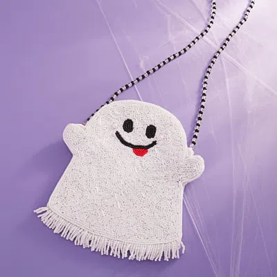 Fashnzfab Halloween Ghost Beaded Mini Crossbody Bag In White
