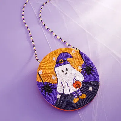 Fashnzfab Halloween Ghost Beaded Round Mini Crossbody Bag In Multi