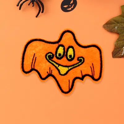 Fashnzfab Halloween Ghost Iron On Patch 2.5" X 2.1" In Orange