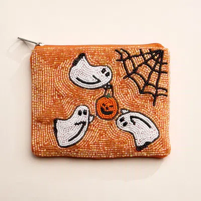 Fashnzfab Halloween Ghost Pumpkin Web Seed Beaded Mini Pouch Bag In Multi
