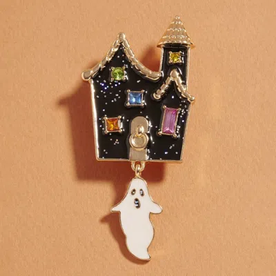 Fashnzfab Halloween Haunted House Ghost Dangle Pin Brooch In Black