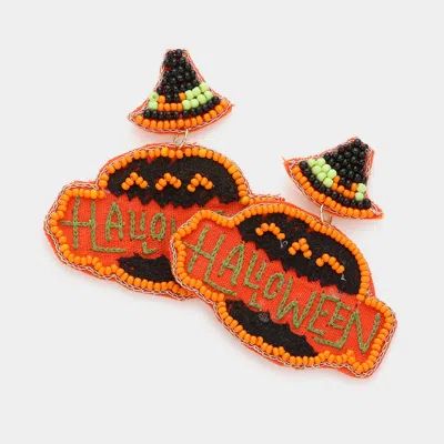 Fashnzfab Halloween Message Felt Back Seed Beaded Witch Hat Pumpkin Link Dangle Earrings In Brown