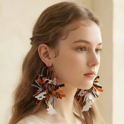 Fashnzfab Halloween Oversized Halloween Tinsel Tassel Drop Hoop Earrings In Orange