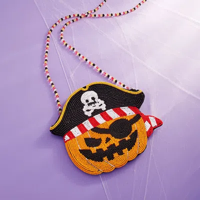 Fashnzfab Halloween Pirate Pumpkin Beaded Mini Crossbody Bag In Orange