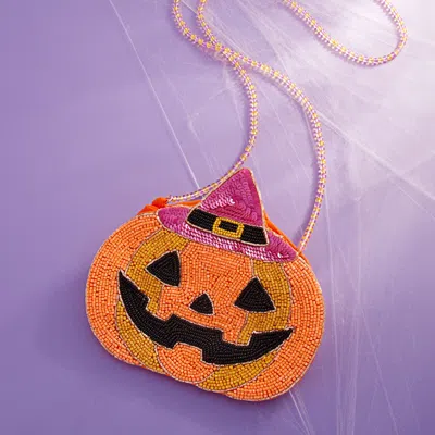 Fashnzfab Halloween Pumpkin Beaded Mini Crossbody Bag In Orange