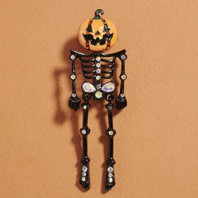Fashnzfab Halloween Pumpkin Skeleton Pin Brooch In Black