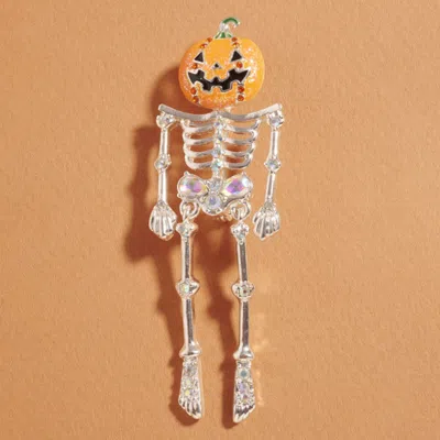 Fashnzfab Halloween Pumpkin Skeleton Pin Brooch In Silver