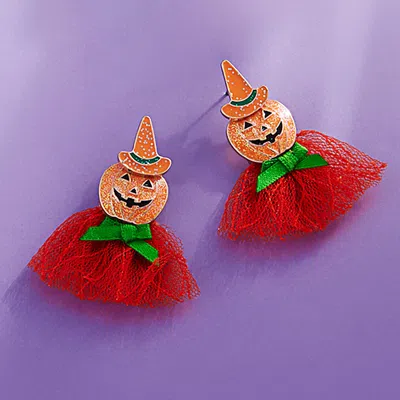 Fashnzfab Halloween Pumpkin With Bow Earrings In Orange