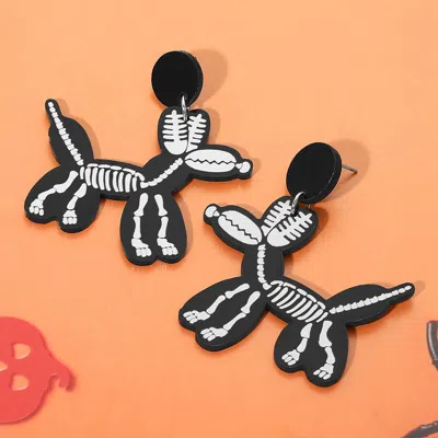 Fashnzfab Halloween Skeleton Balloon Dog Dangle Earrings In Black