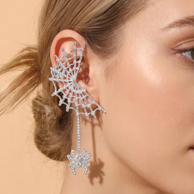 Fashnzfab Halloween Spider Web Ear Cuff Earrings In Metallic