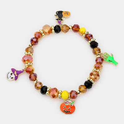 Fashnzfab Halloween Theme Charms Faceted Beads Stretch Bracelet Gold, Multi