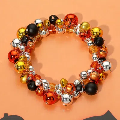 Fashnzfab Halloween Themed Color Beaded Stretch Bracelet Orange, Silver In Multi
