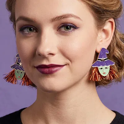 Fashnzfab Halloween Witch Face Earrings In Purple