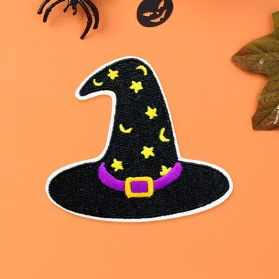Fashnzfab Halloween Witch Hat Iron On Patch 2.8" X 2.5" In Black