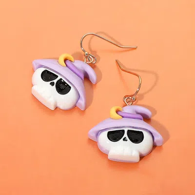Fashnzfab Halloween Witch Hat Skull Dangle Earrings In Silver