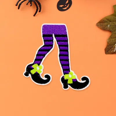 Fashnzfab Halloween Witch Legs Iron On Patch 2.3" X 2.3" In Purple
