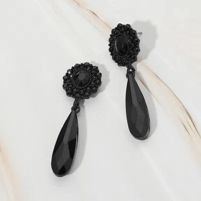 Fashnzfab Halo Crystal Long Teardrop Dangle Evening Earrings In Black