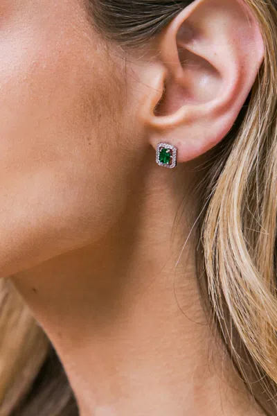 Fashnzfab Halo Zirconia Round Earrings In Green