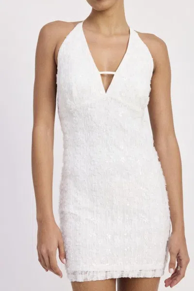Fashnzfab Halter Neck Mini Lace Dress Wtih Back Tie