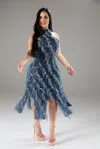 Shop Fashnzfab Halter Ruffled Dress In Blue