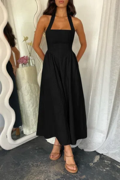 Fashnzfab Halter Solid Pockets Sleeveless A Line Long Dress