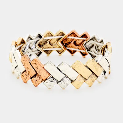 Fashnzfab Hammered Bar Stretch Bracelet Copper Burnished, Gold Burnished, Silver Burnished In Multi