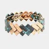 Fashnzfab Hammered Bar Stretch Bracelet Gold Burnished, Multi, Patina Verdigris, Rose Gold In Multi