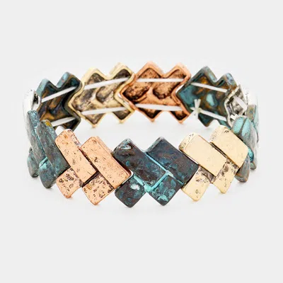 Fashnzfab Hammered Bar Stretch Bracelet Gold Burnished, Multi, Patina Verdigris, Rose Gold