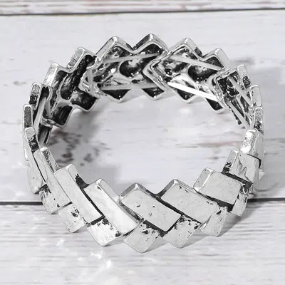Fashnzfab Hammered Bar Stretch Bracelet Silver Burnished In Multi