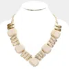 Fashnzfab Hammered Bar Wood Bead Collar Statement Necklace In Gold