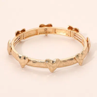 Fashnzfab Hammered Brushed Metal Heart Accent Stretch Bracelet In Gold