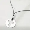 Fashnzfab Hammered Brushed Metal Open Cross Medallion Pendant Cord Necklace In Metallic