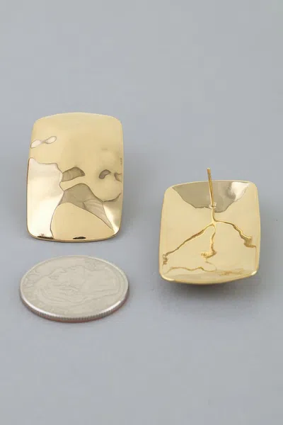 Fashnzfab Hammered Cubic Frame Stud Earrings In Gold