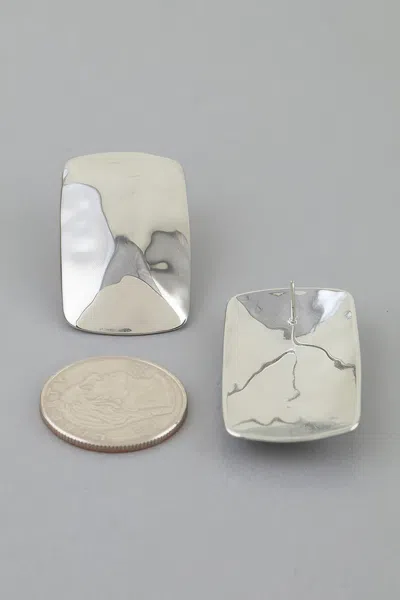 Fashnzfab Hammered Cubic Frame Stud Earrings In Silver
