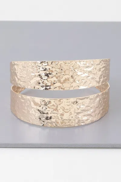 Fashnzfab Hammered Double Wrap Cuff Bracelet In Gold