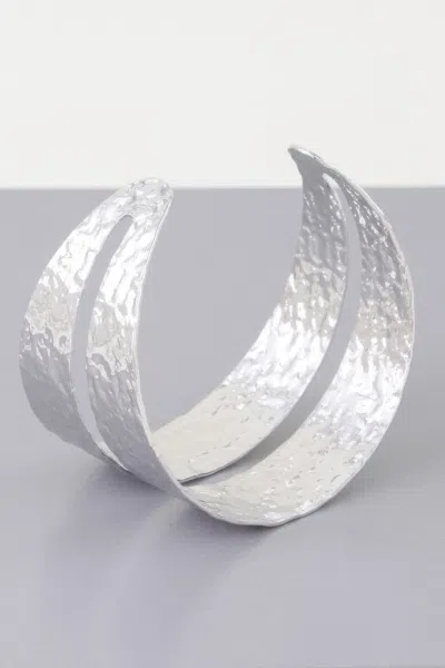 Fashnzfab Hammered Double Wrap Cuff Bracelet In Silver