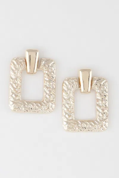 Fashnzfab Hammered Frame Cut Earrings In Gold