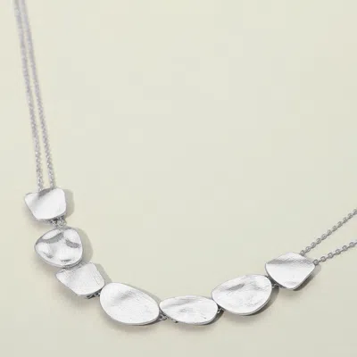 Fashnzfab Hammered Geometric Metal Link Double Layered Chain Necklace In Silver