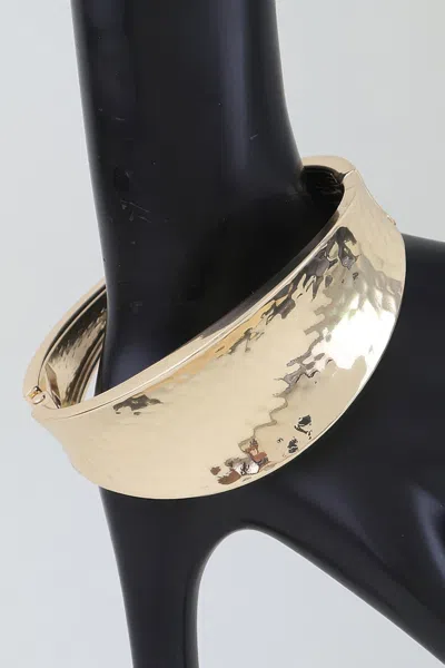 Fashnzfab Hammered Leaf Clasp Cuff Bracelet In Gold