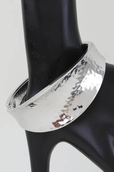 Fashnzfab Hammered Leaf Clasp Cuff Bracelet In Silver