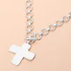 Fashnzfab Hammered Matte Metal Cross Pendant Chunky Chain Toggle Necklace In Silver