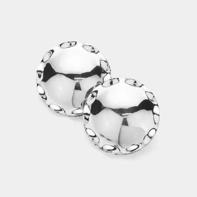 Fashnzfab Hammered Meatal Edge Disc Earrings - Rhodium In Brown