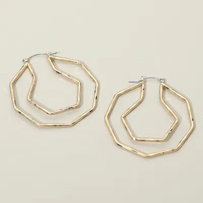 Fashnzfab Hammered Metal Abstract Geometric Layered Pin Catch Hoop Earrings In Gold