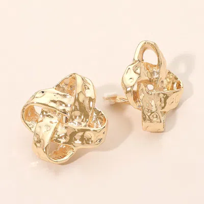 Fashnzfab Hammered Metal Abstract Knot Clip On Earrings In Gold